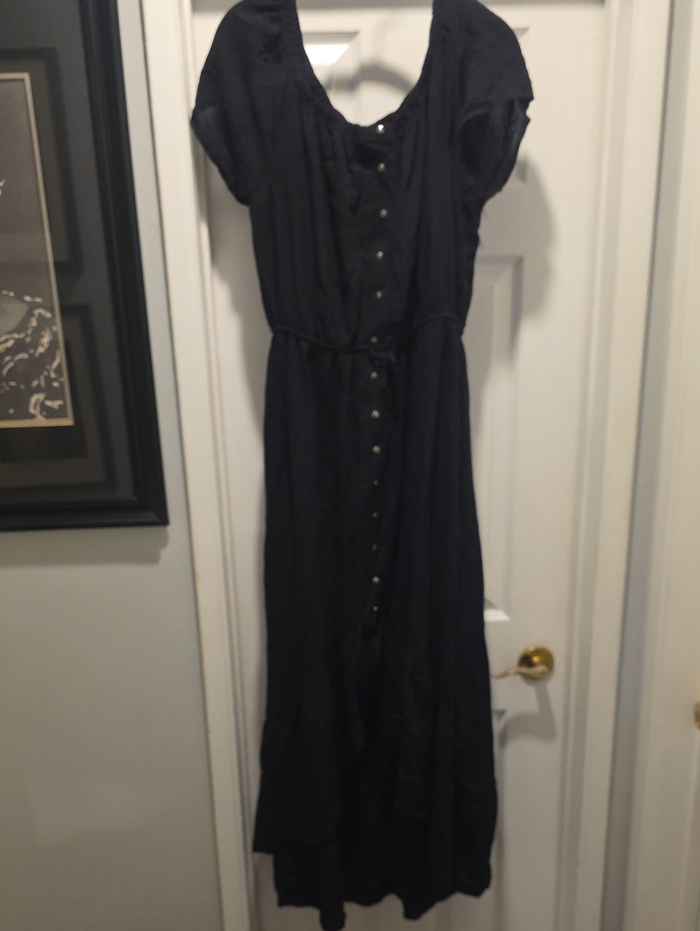 Black Button-Front Maxi Dress with Tie Waist